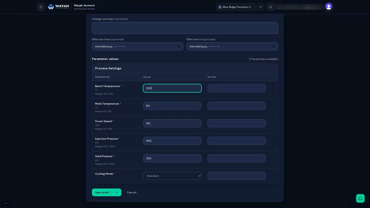 Summit Recipe value validation